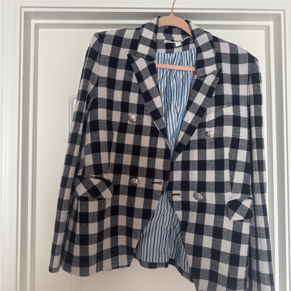 Veronica Beard Plaid Navy and White Women's Blazer